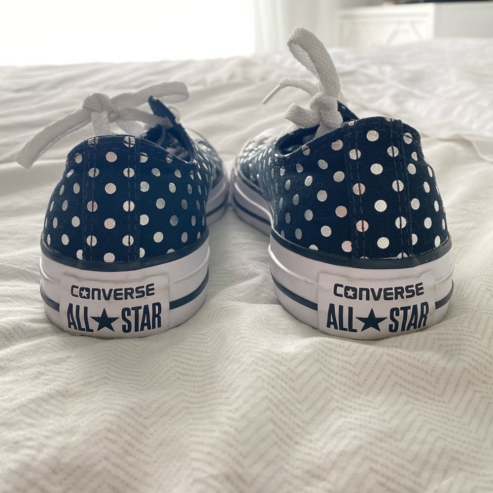 Like New! Black converse with silver polka dots